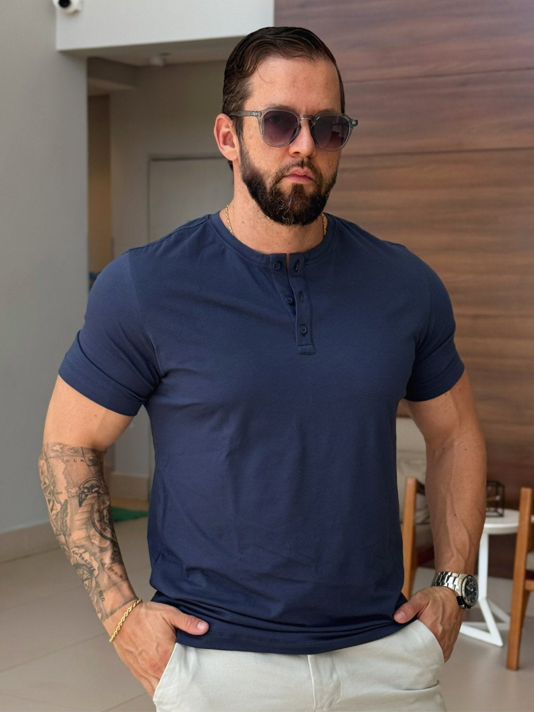 Kit 3x Camiseta Henley de Algodão Egípcio Luxor - R$ 158,00 cada