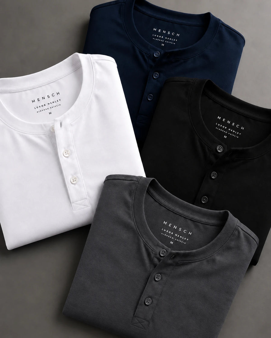 Kit 4x Camiseta Henley de Algodão Egípcio Luxor