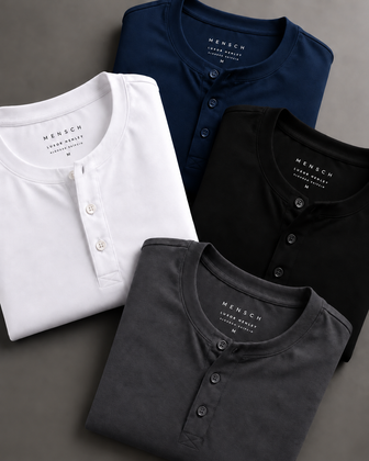 Kit 4x Camiseta Henley de Algodão Egípcio Luxor
