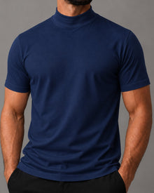 Camiseta de Gola Alta e Manga Curta em Algodão Egípcio - Monarch