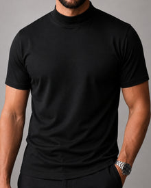Camiseta de Gola Alta e Manga Curta em Algodão Egípcio - Monarch