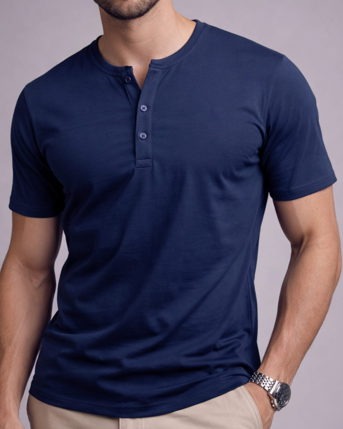 Kit 3x Camiseta Henley de Algodão Egípcio Luxor - R$ 158,00 cada