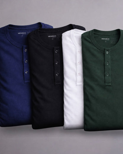Kit 4x Camiseta Henley de Algodão Egípcio - Luxor - Pague 3 e Leve 4