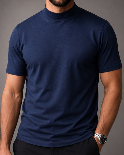 Camiseta de Gola Alta e Manga Curta em Algodão Egípcio - Monarch