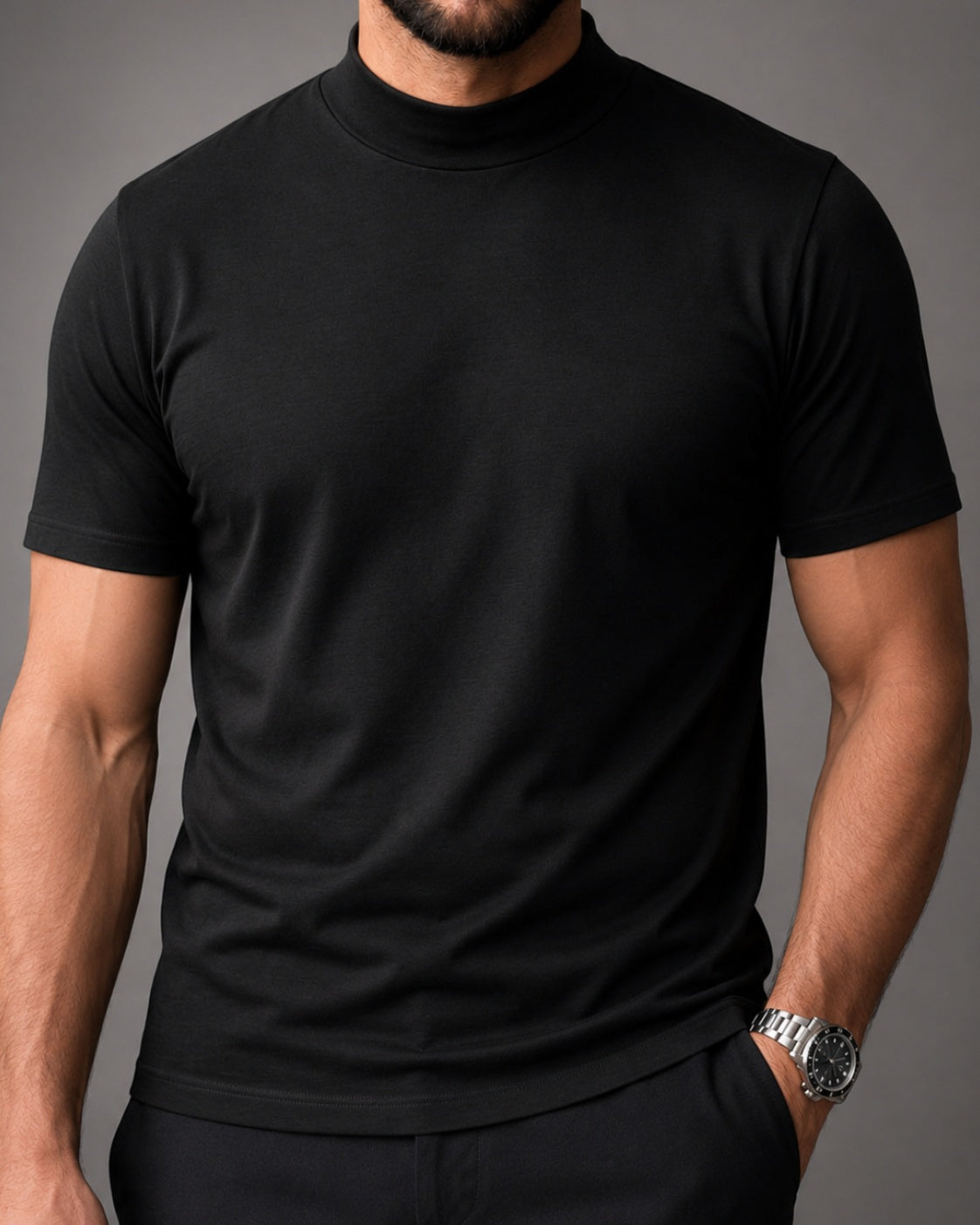 Camiseta de Gola Alta e Manga Curta em Algodão Egípcio - Monarch
