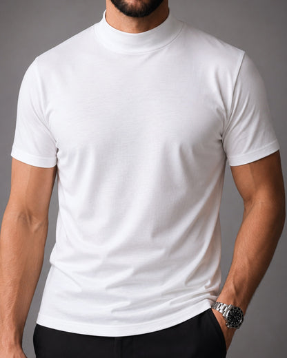 Camiseta de Gola Alta e Manga Curta em Algodão Egípcio - Monarch