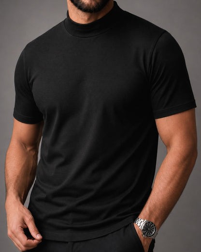 Camiseta de Gola Alta e Manga Curta em Algodão Egípcio - Monarch