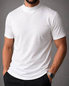Camiseta de Gola Alta e Manga Curta em Algodão Egípcio - Monarch