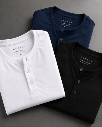 Kit 3x Camiseta Henley de Algodão Egípcio Luxor