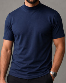 Camiseta de Gola Alta e Manga Curta em Algodão Egípcio - Monarch