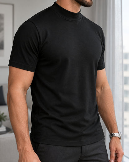 Camiseta de Gola Alta e Manga Curta em Algodão Egípcio - Monarch