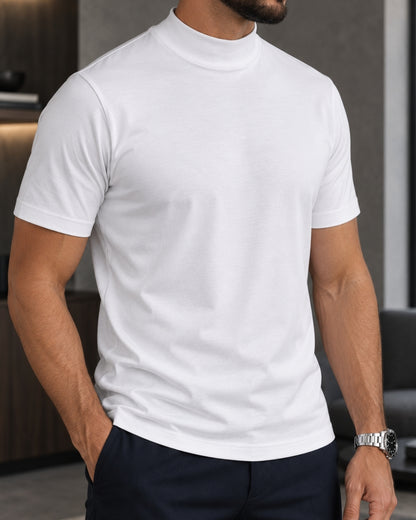Camiseta de Gola Alta e Manga Curta em Algodão Egípcio - Monarch