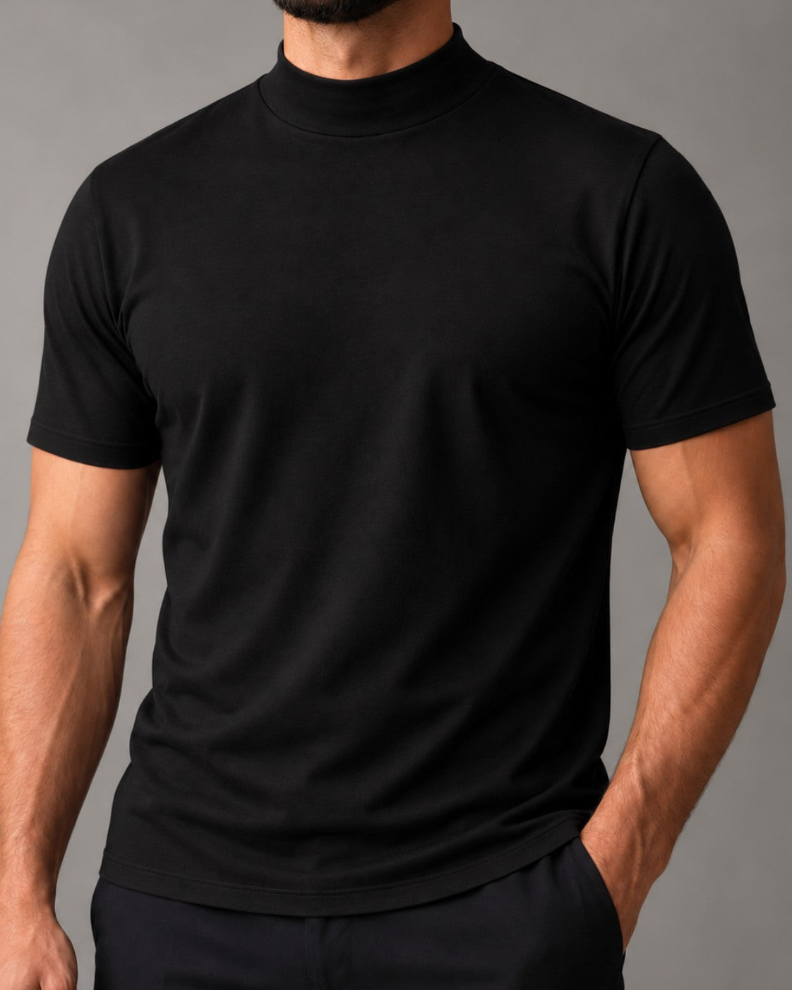 Monarch preta — camiseta de gola alta em Algodão Egípcio, vista frontal