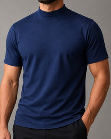 Camiseta de Gola Alta e Manga Curta em Algodão Egípcio - Monarch
