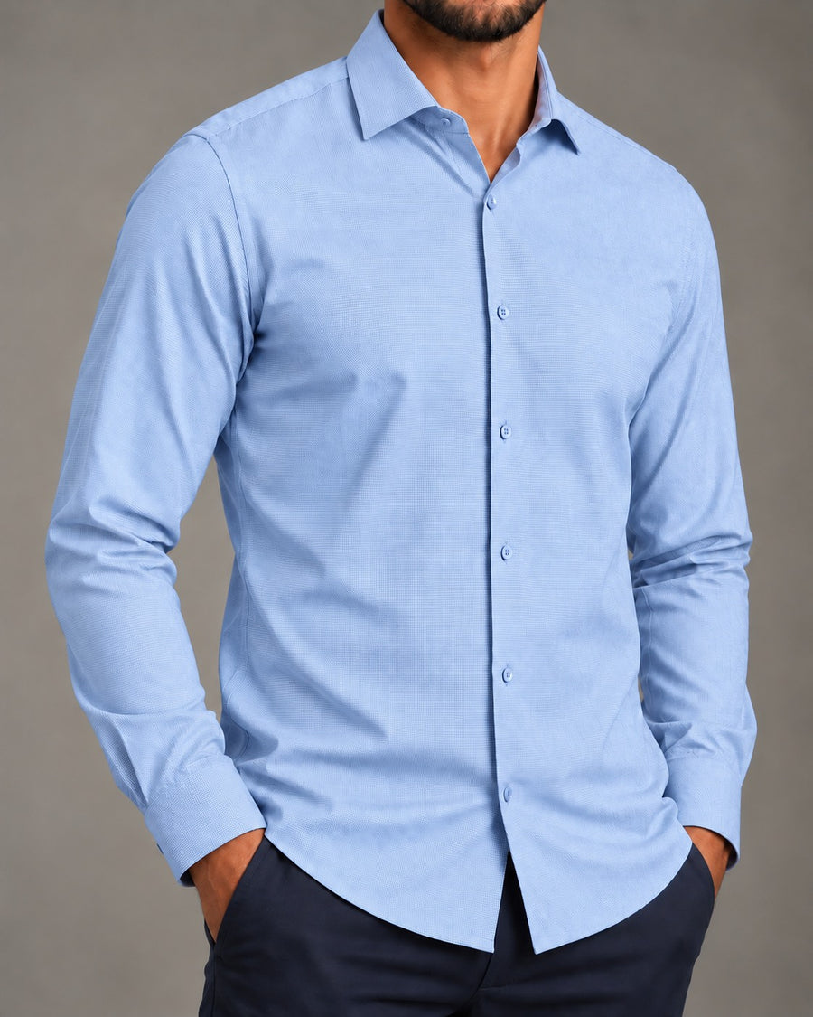Camisa Social Maquinetada Bambu — Noble One — Azul Claro