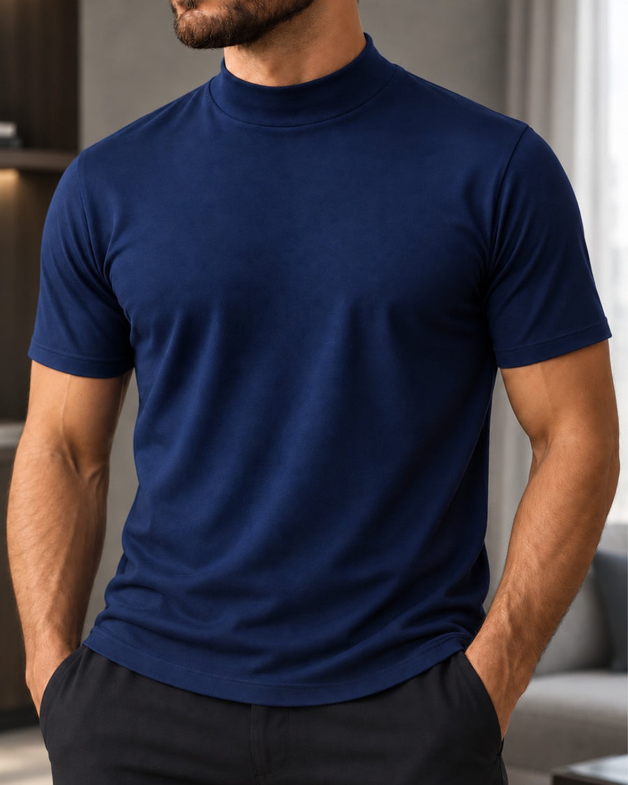 Camiseta de Gola Alta e Manga Curta em Algodão Egípcio - Monarch