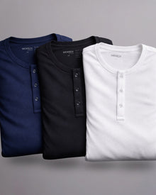 Kit 3x Camiseta Henley de Algodão Egípcio Luxor - R$ 158,00 cada