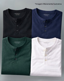 Kit 4x Camiseta Henley de Algodão Egípcio - Luxor - Pague 3 e Leve 4