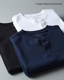 Kit 3x Camiseta Henley de Algodão Egípcio Luxor - R$ 158,00 cada