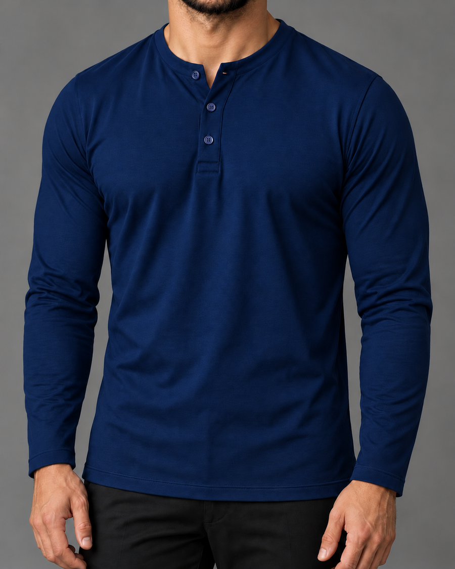 Blusa Henley de Manga Longa em Algodão Egípcio - Legacy — Azul-marinho