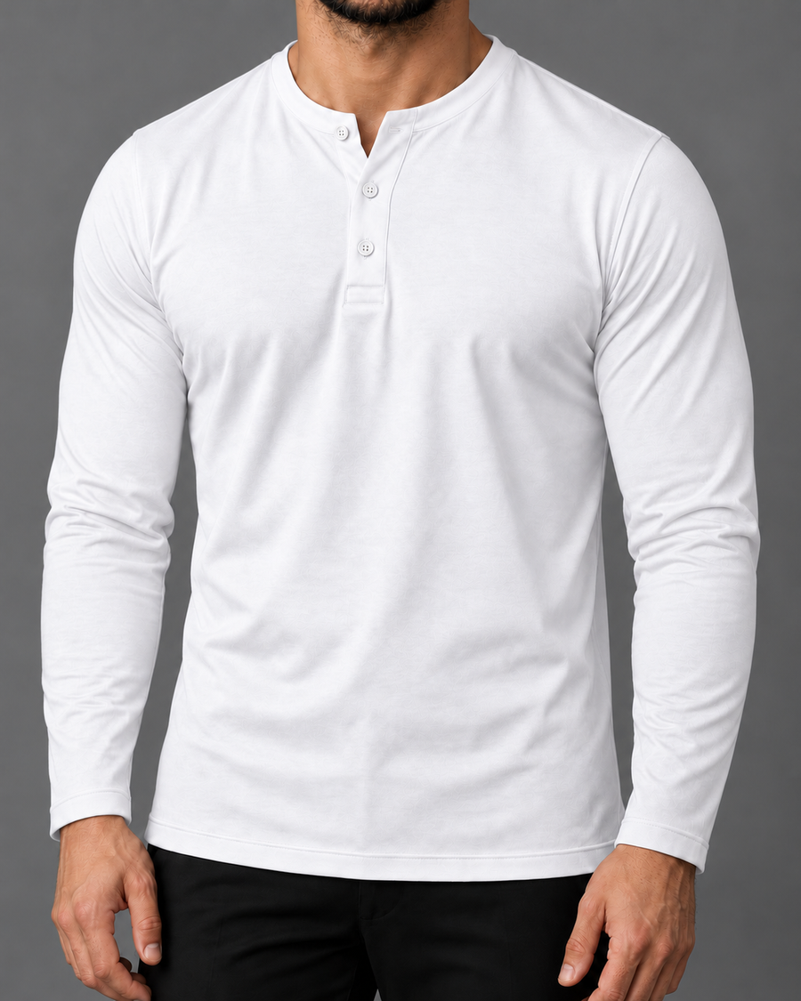 Blusa Henley de Manga Longa em Algodão Egípcio - Legacy — Branca