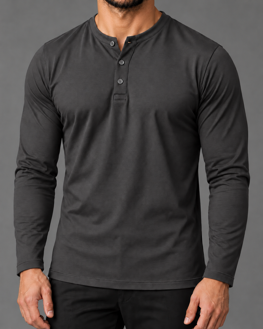 Blusa Henley de Manga Longa em Algodão Egípcio - Legacy — Cinza