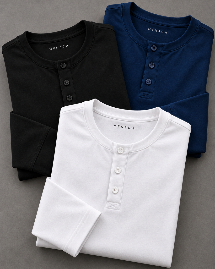 Kit 3x Blusa Henley de Manga Longa em Algodão Egípcio Legacy