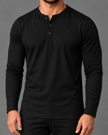 Legacy preta — Henley de manga longa em algodão egípcio, vista frontal