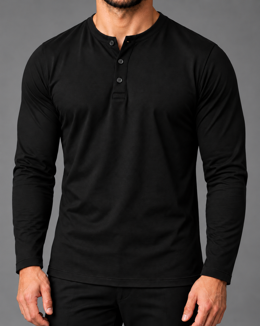 Blusa Henley de Manga Longa em Algodão Egípcio - Legacy — Preta