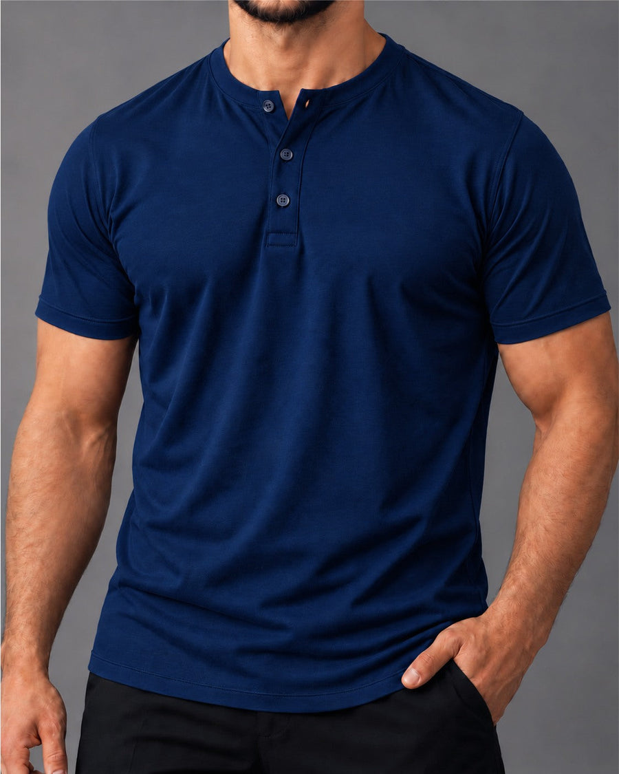 Camiseta Henley de Algodão Egípcio - Luxor — Azul-marinho
