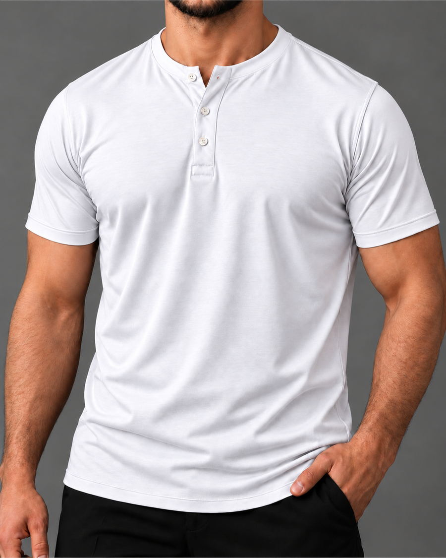 Camiseta Henley de Algodão Egípcio - Luxor — Branca