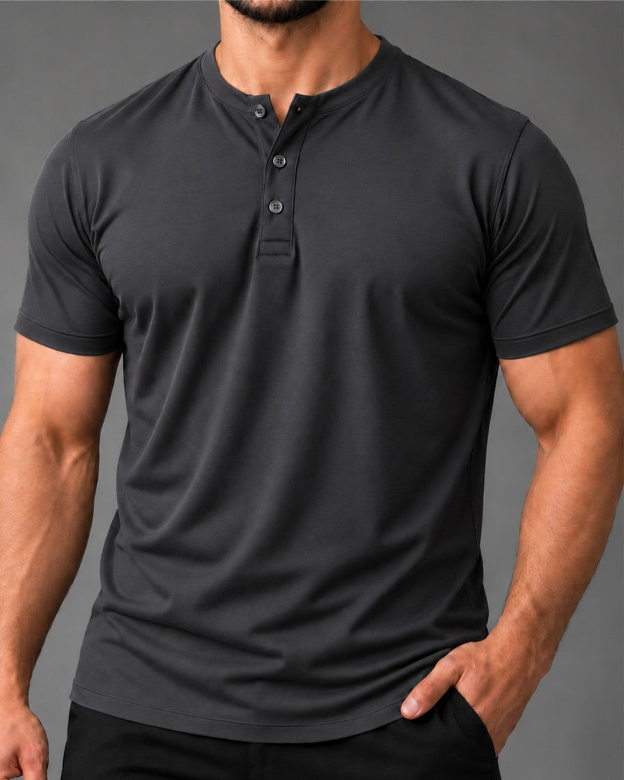 Camiseta Henley de Algodão Egípcio - Luxor — Cinza