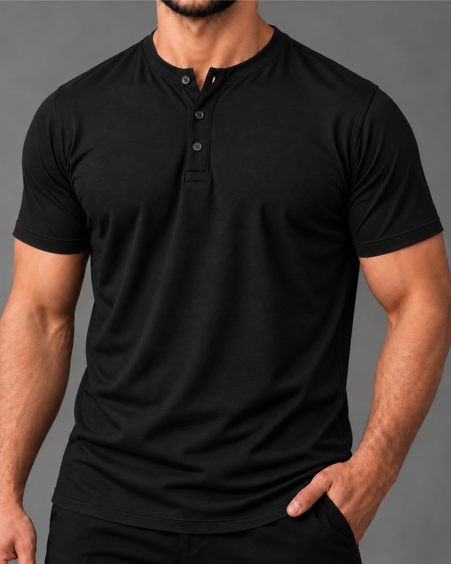 Camiseta Henley de Algodão Egípcio - Luxor — Preta