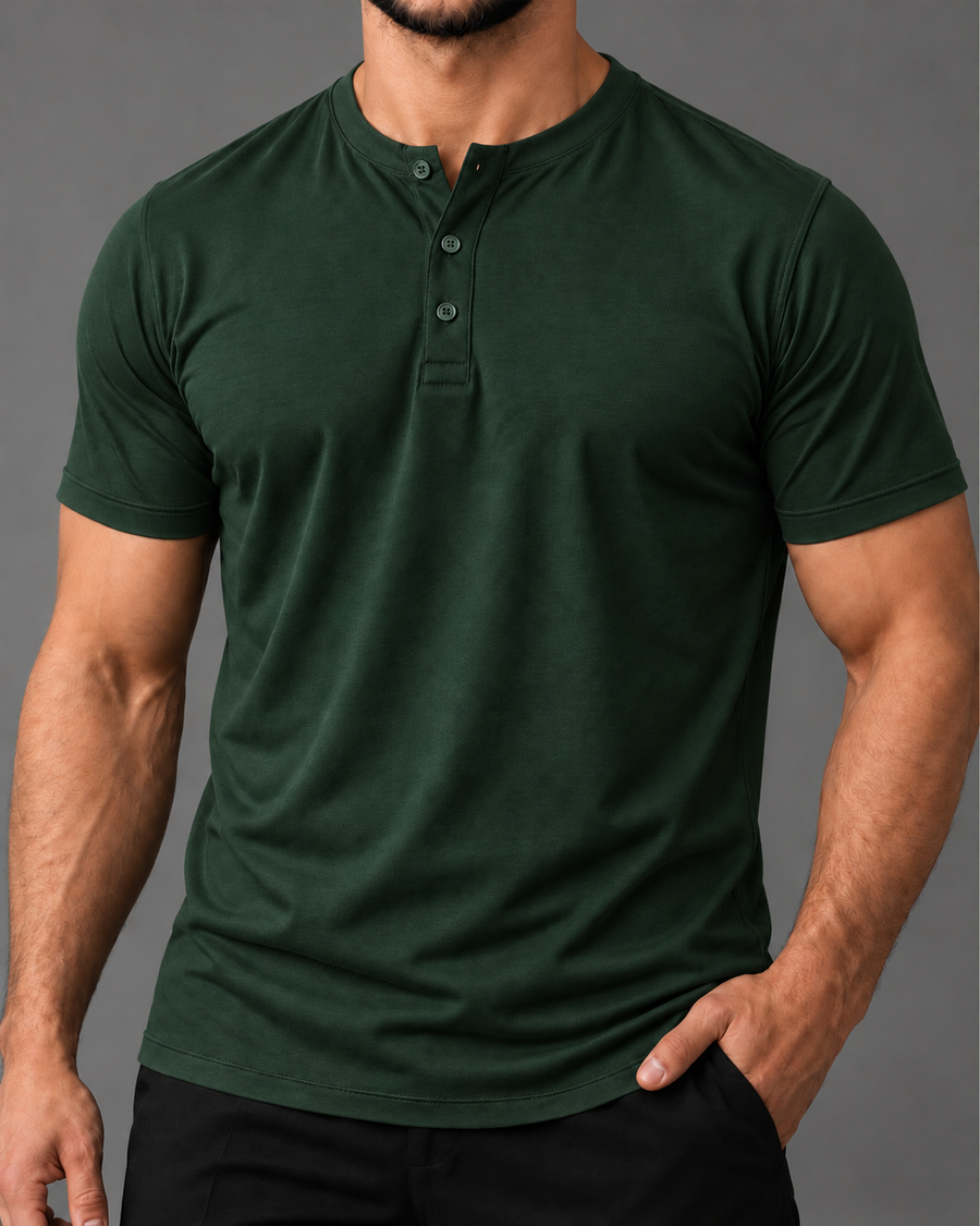 Camiseta Henley de Algodão Egípcio - Luxor — Verde